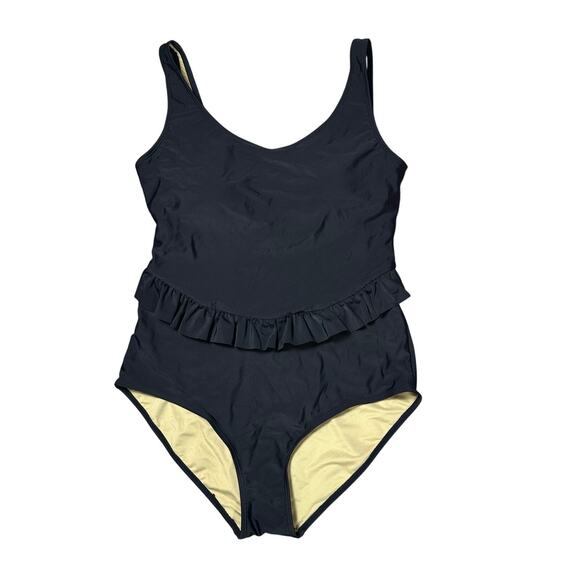 Kortni Jeane Black Ruffle Skirted One Piece Swimsuit NEW